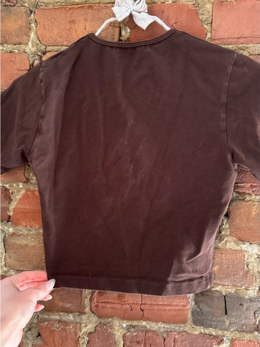 Women's Brown Crop Tee with Purple 'GOD'S FAVORITE' Graphic - Picture 3 of 3